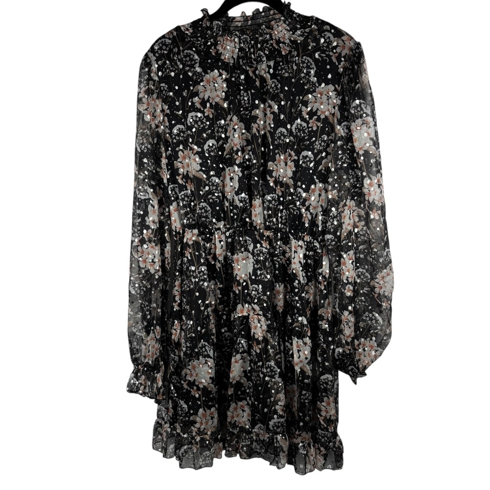 NWT O.P.T Women’s Black Floral Ruffle Long Sleeve Mini Party Dress Size XL